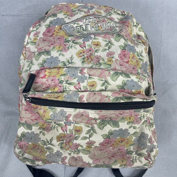 VANS Off The Wall Floral Backpack Bag Womens Tan Red Blue Yellow - Picture 1 of 11